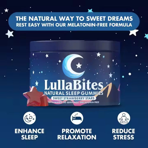 LullaBites Natural Sleep Gummies – Vegan, Gluten-Free, 5-HTP + L-Theanine for Stress Relief, Relaxation & Restorative Sleep