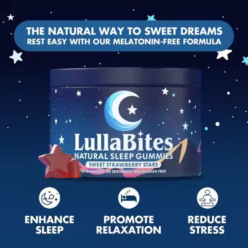 LullaBites Natural Sleep Gummies – Vegan, Gluten-Free, 5-HTP + L-Theanine for Stress Relief, Relaxation & Restorative Sleep